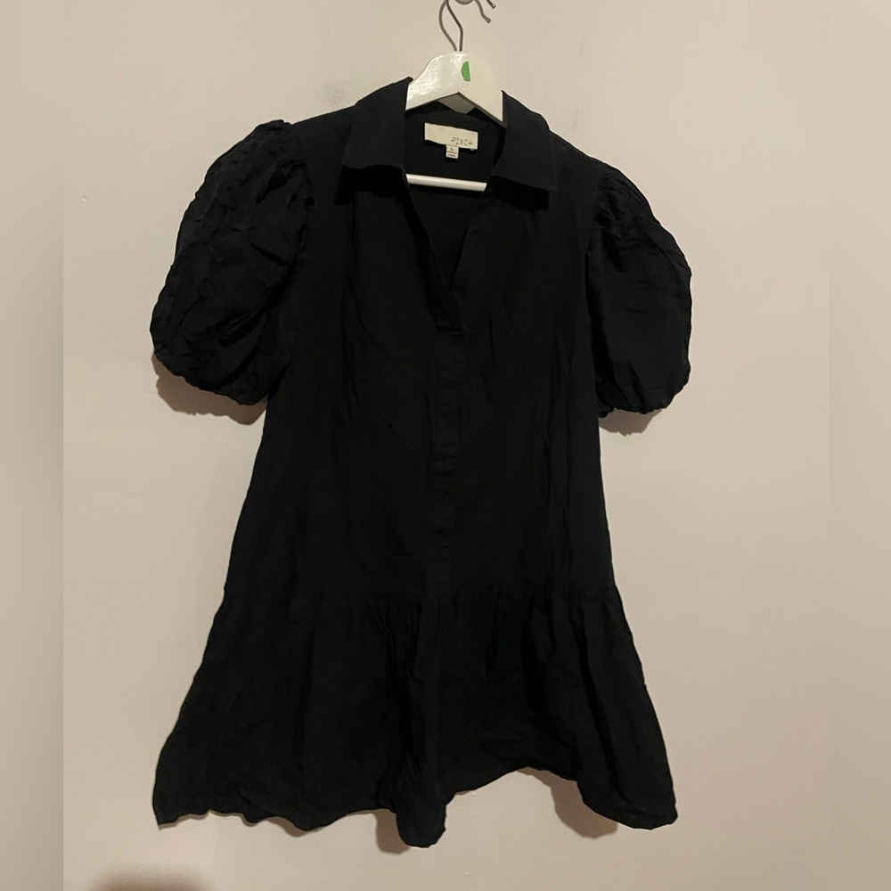 Pinch Dress black Ecru l Flutter Sleeves size large